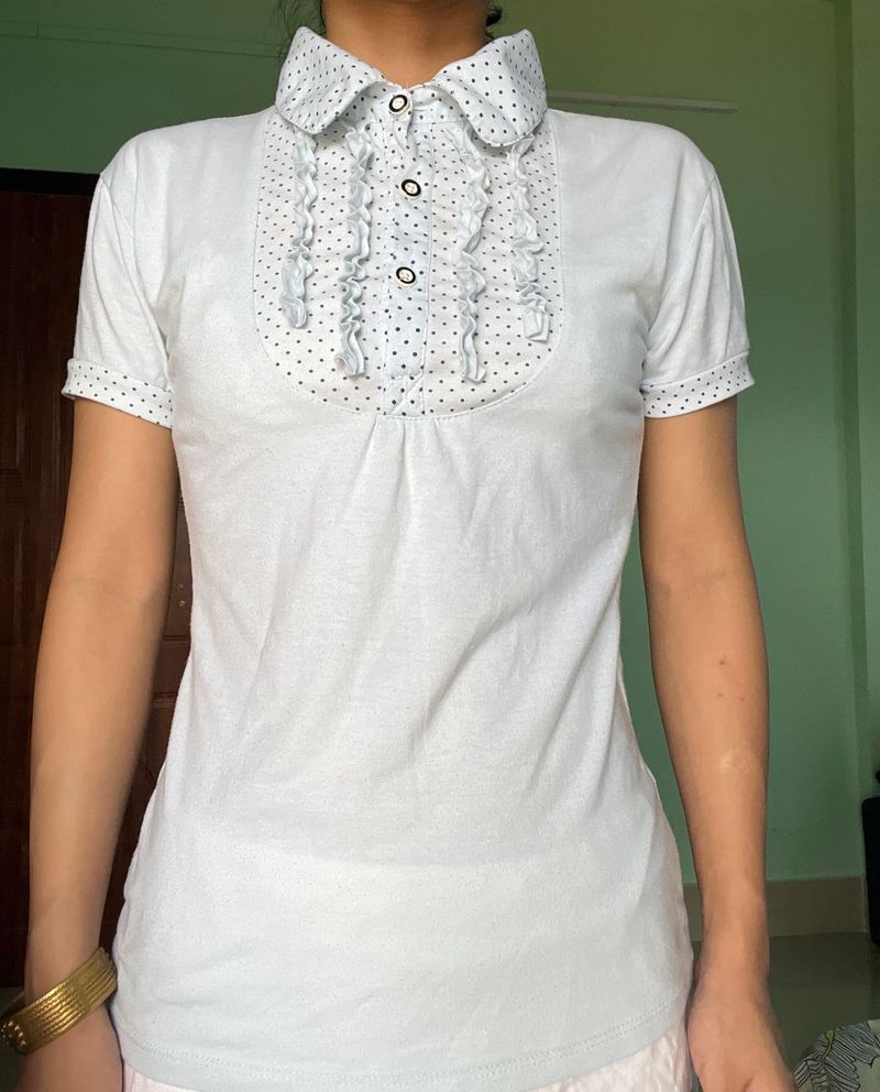 Cute Polka Dot Ruffle Shirt