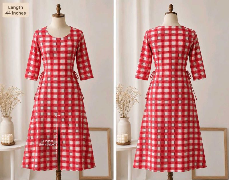 Red Gingham Midi Dress