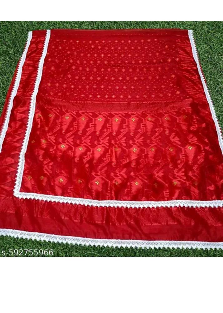 Exquisite Red Saree with Intricate Design Jamdani