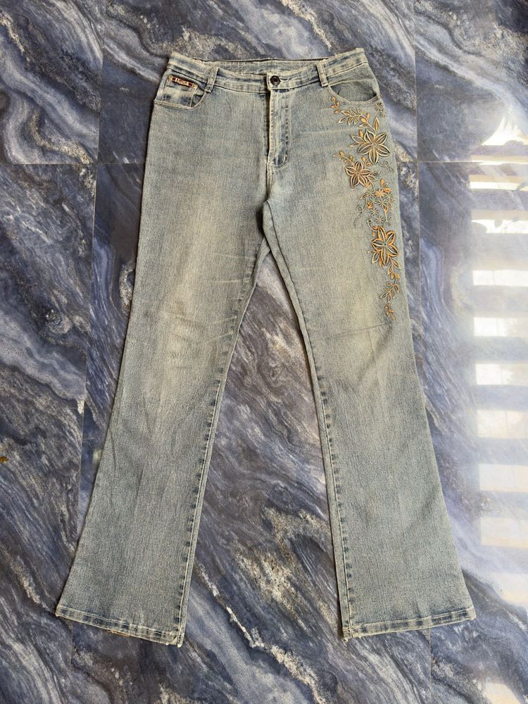 Light Wash Embroidered Flare Jeans