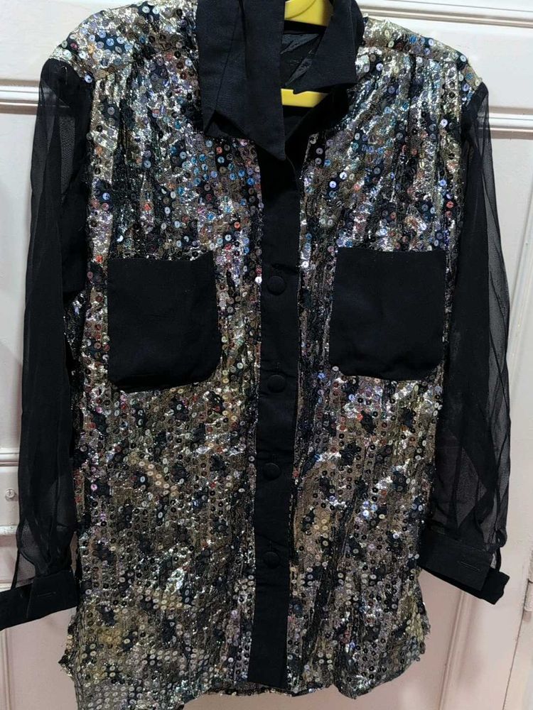Sparkly Sequin Long Sleeve Shirt Dress