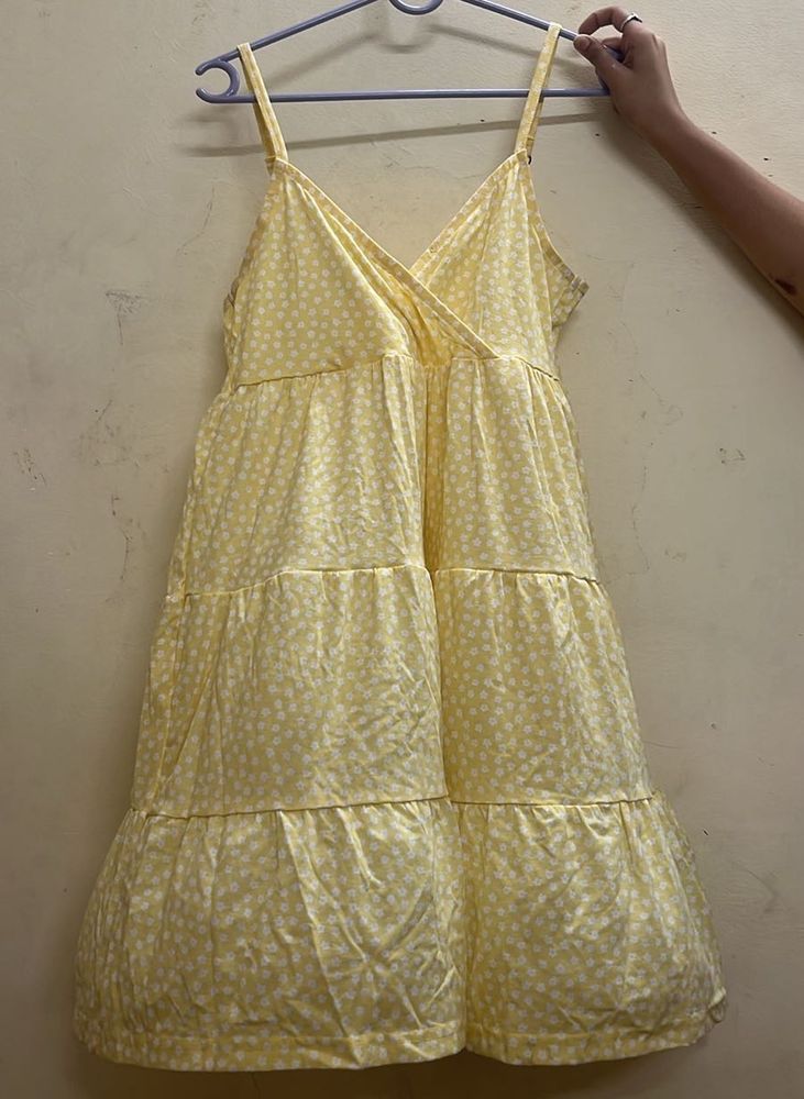 Cute Yellow Floral Tiered Dress