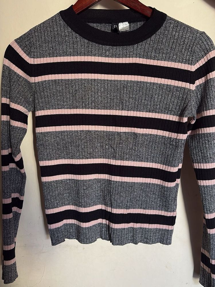 H&amp;M Striped Ribbed Knit Sweater