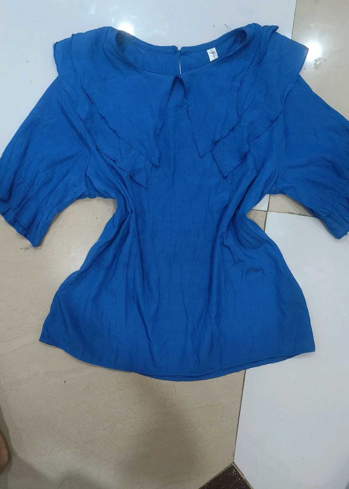 Blue Round Neck Top