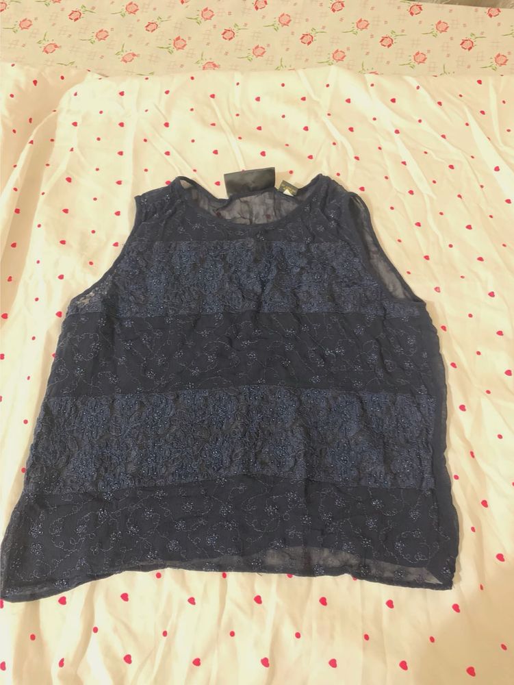 Navy Blue Lace Tank Top