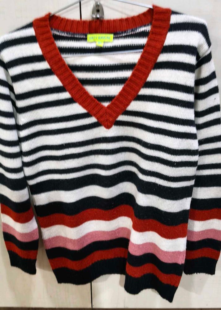 Striped V-Neck Knit Sweater