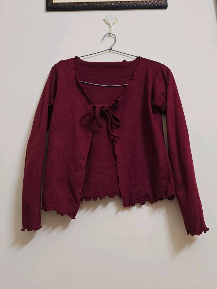 Chic Maroon Tie-Front Cardigan