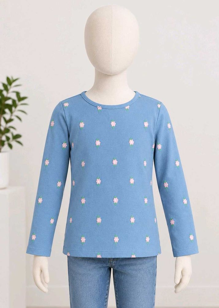 Cute Blue Embroidered Long Sleeve Top