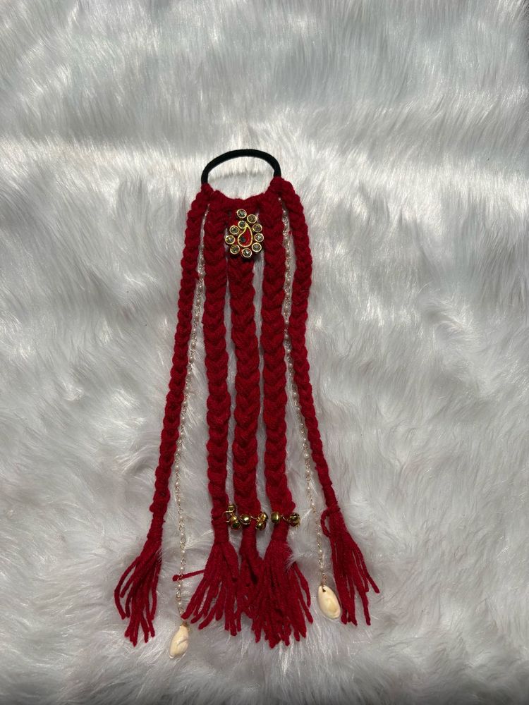 5 different Red Braided Hair Accessory with Beads