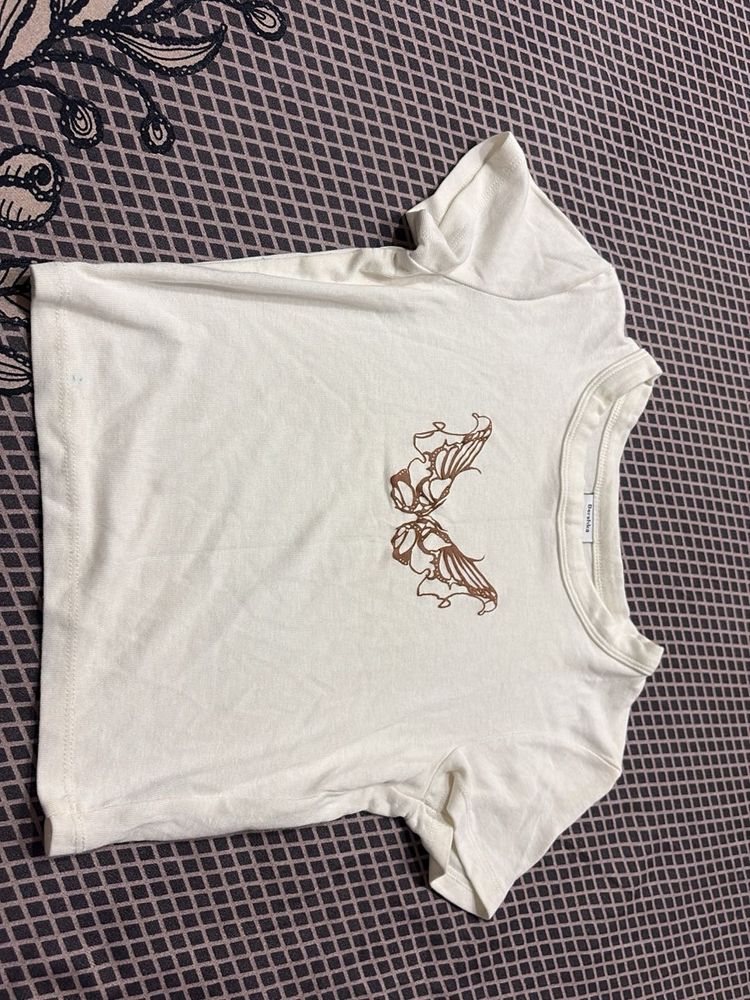 Cream Butterfly Graphic T-Shirt