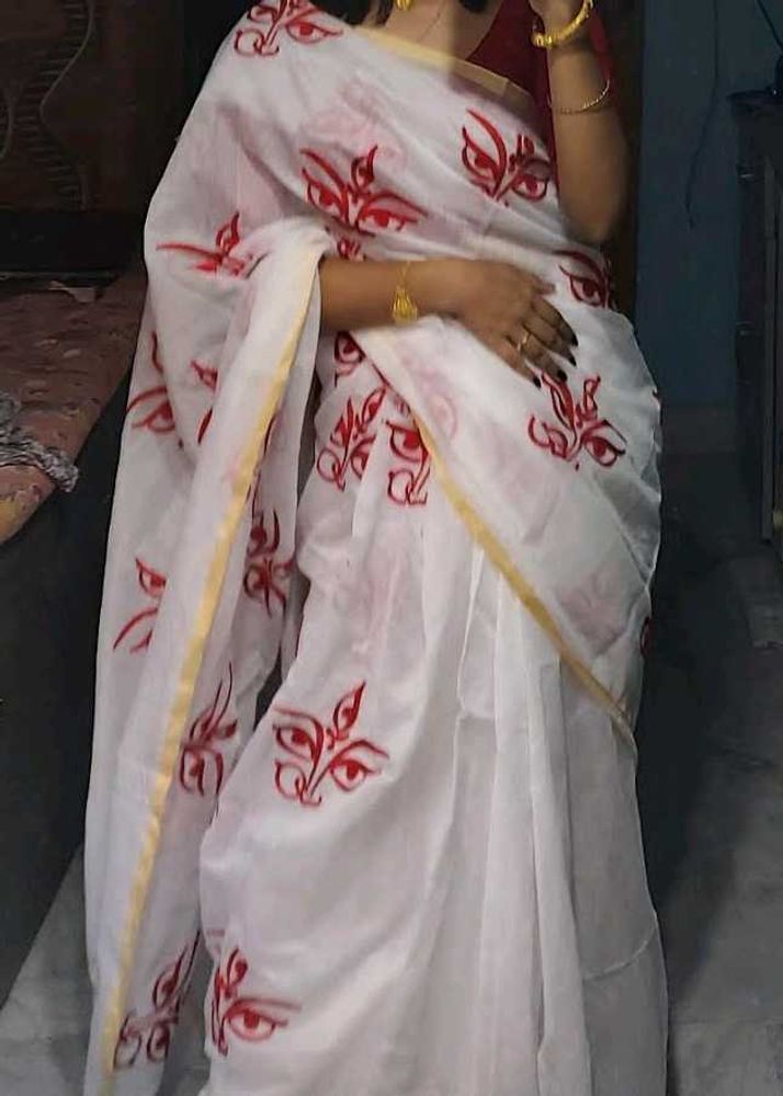 Cotton Saree Red Embroidery