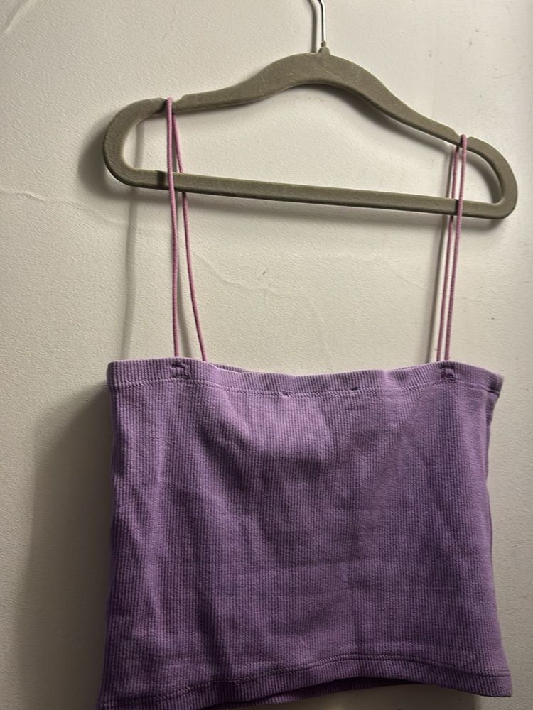 Purple Ribbed Crop Top