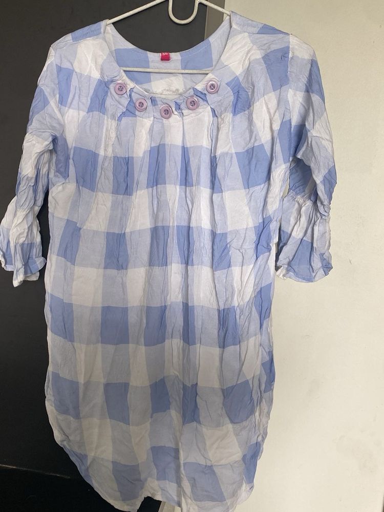 Blue &amp; White Checkered Kurta