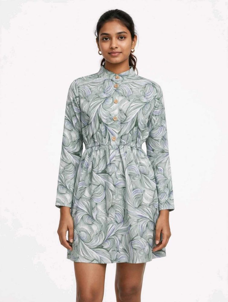 Stylish Printed Button-Up Mini Dress