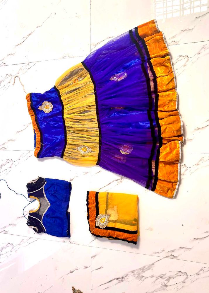 Vibrant Blue &amp; Yellow Lehenga Choli Set