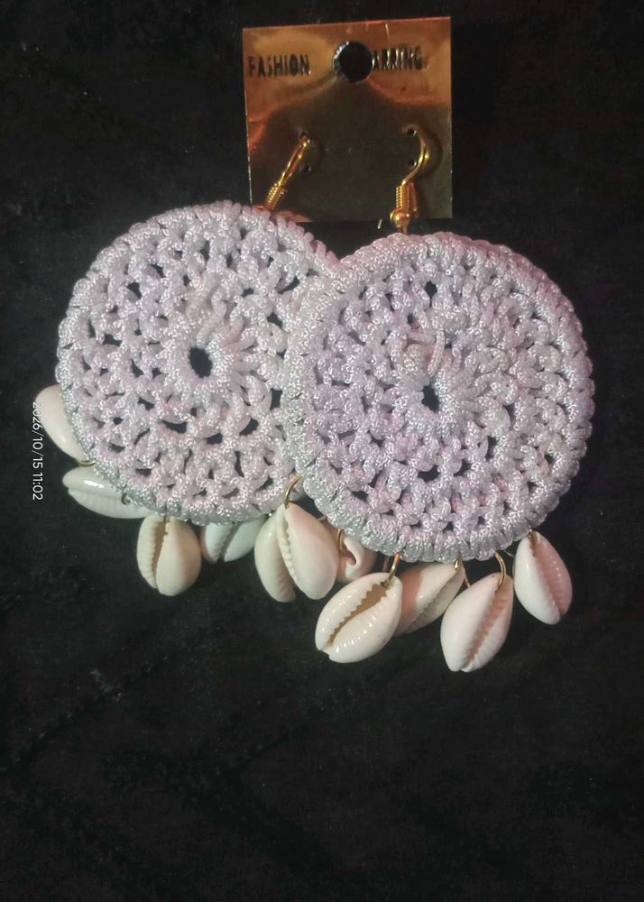 Boho Shell &amp; Crochet Hoop Earrings