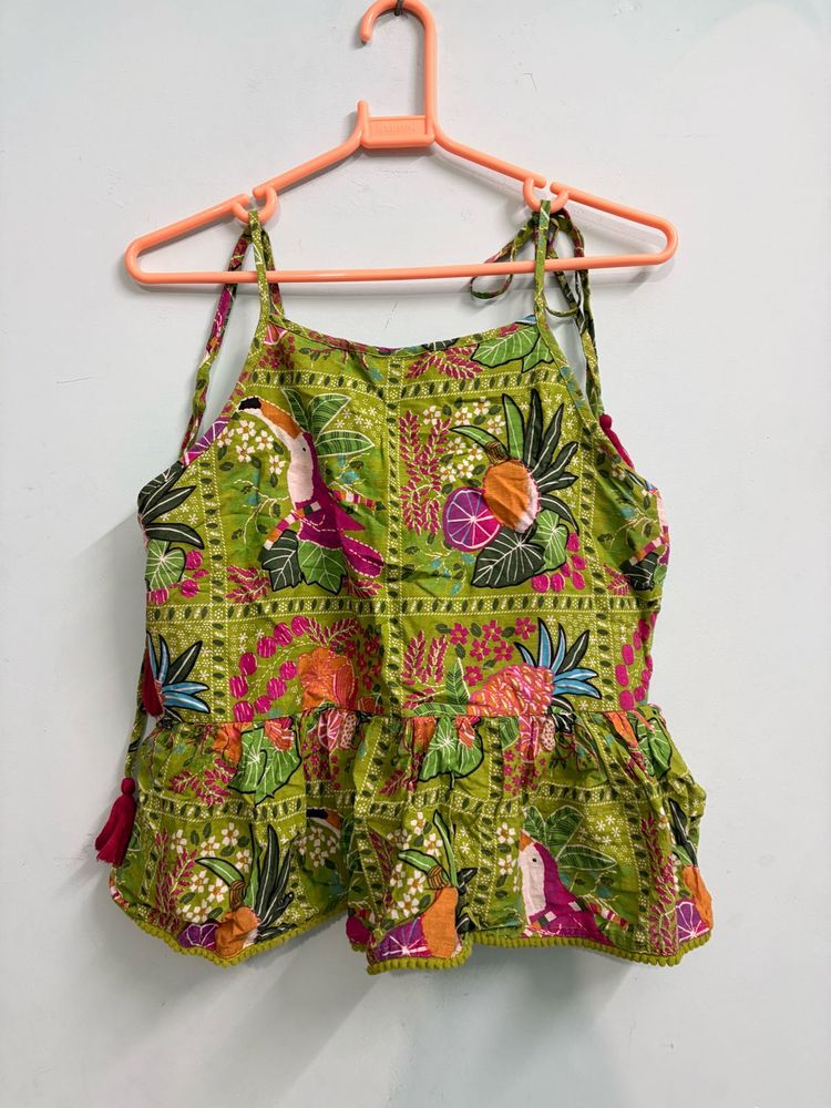 Vibrant Tropical Print Peplum Top