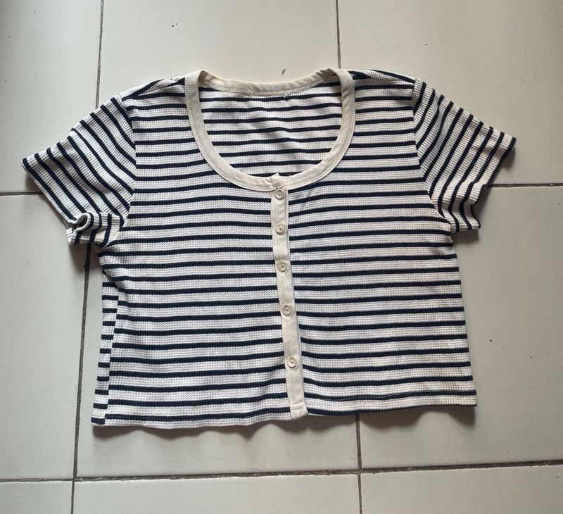 Striped Button-Up Crop Top