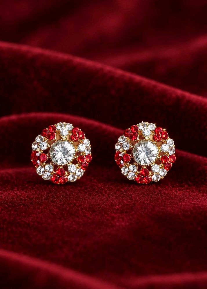 🎀 Elegant Red &amp; Crystal Studs