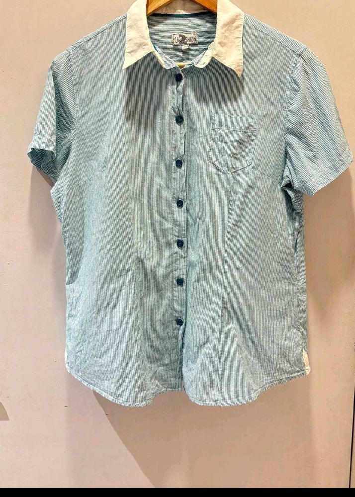 Striped Button-Up Short Sleeve Shirt