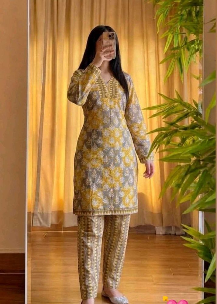 Stylish Yellow &amp; Grey Kurta Set