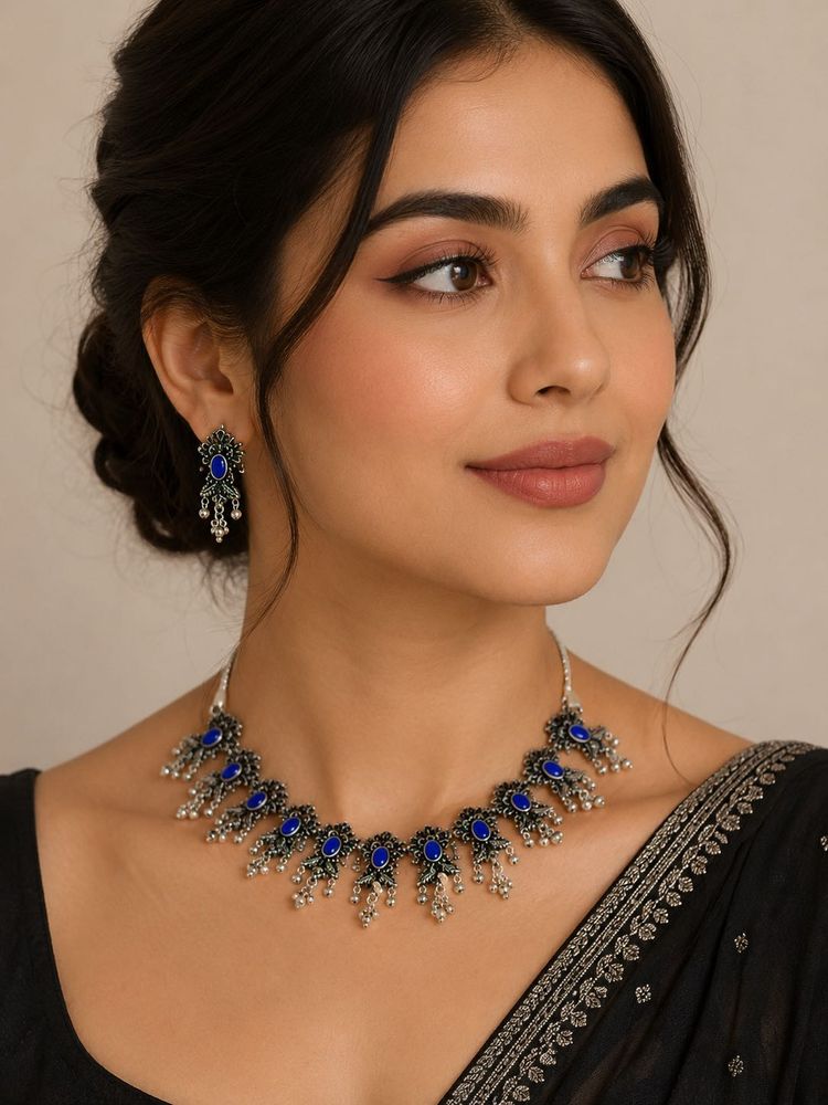 Ethnic Silver Oxidised Necklace Set