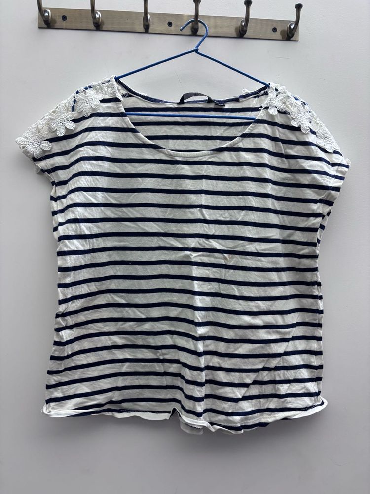 Striped T-Shirt with Lace Detail