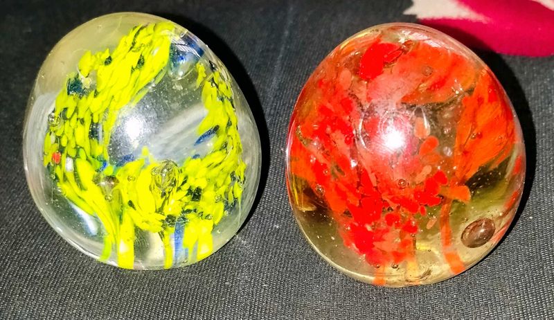Vintage &amp; Vibrant Glass Paperweights - Pair Set of