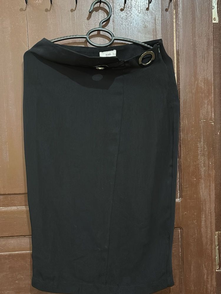 Chic Black Wrap Skirt with Gold Accents