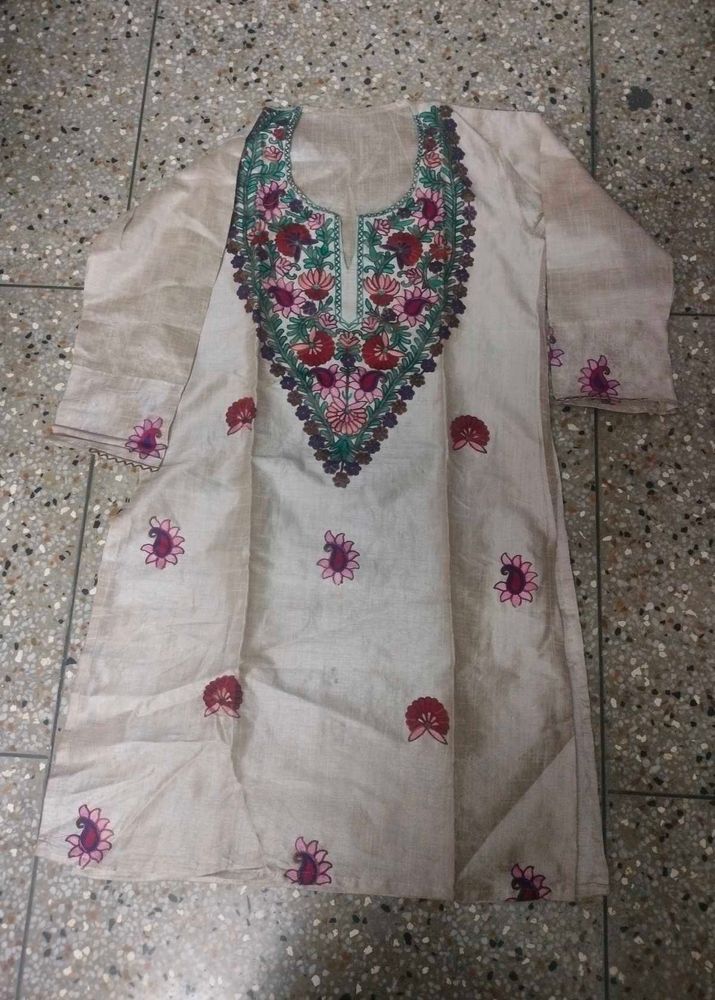 Embroidered Cream Kurti