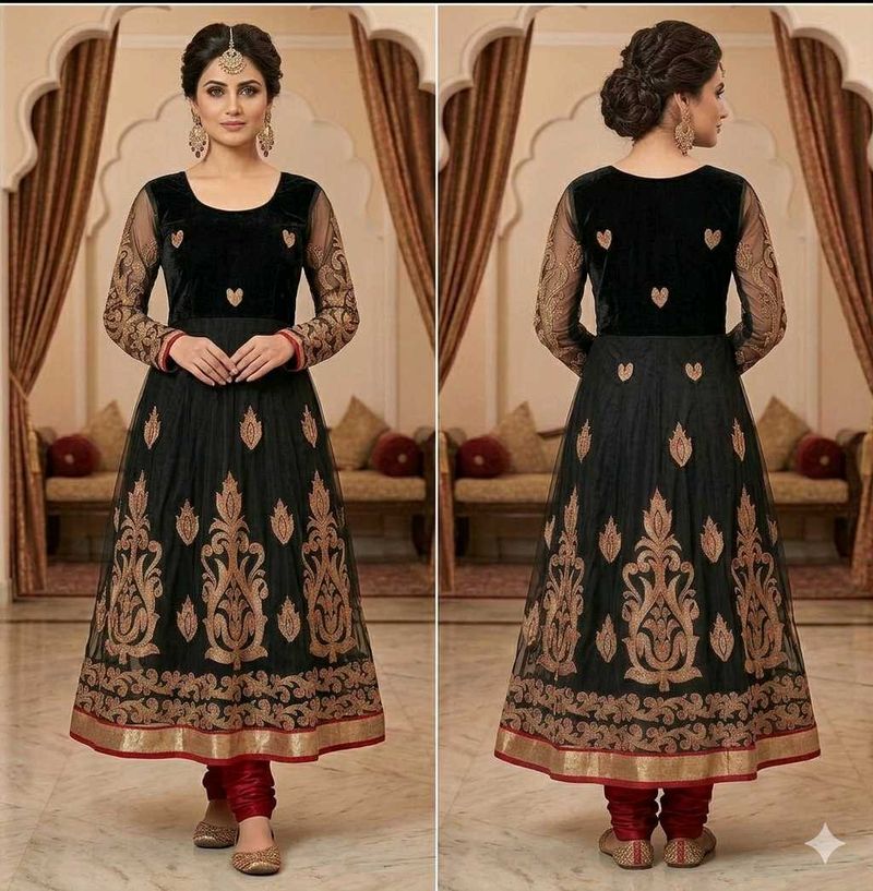 Elegant Black Anarkali Suit with Gold Embroidery
