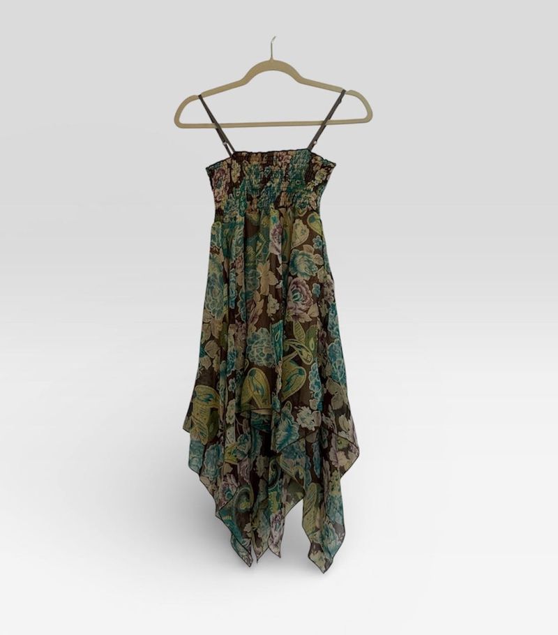 Floral Print Hankerchief Hem Dress