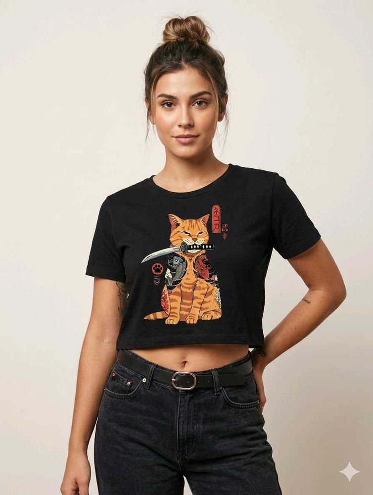 Katana Cat Graphic Anime T-Shirt