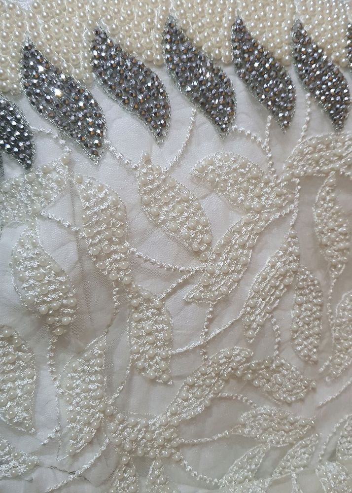 Beautiful All Over Moti Work Of White Saree