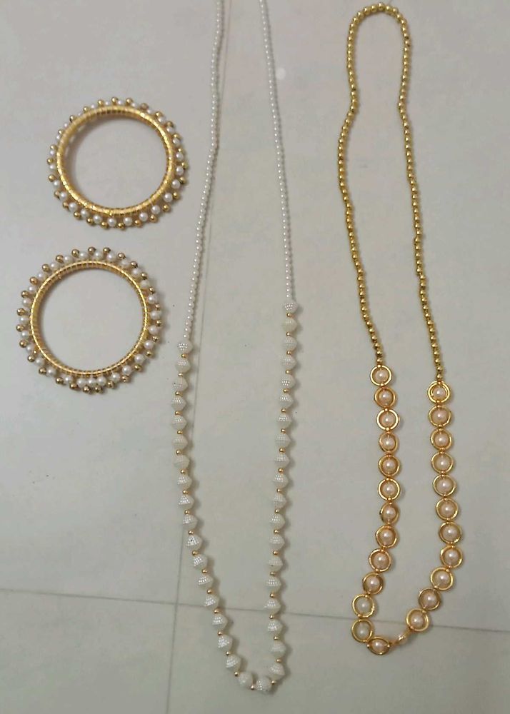 Elegant Pearl &amp; Gold Chain Set + FREE Bow Clip