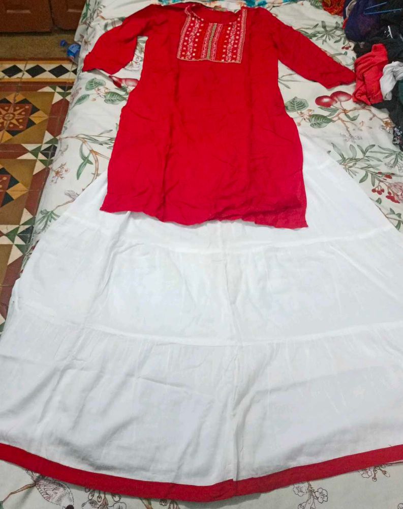 Red Embroidered Kurta Set