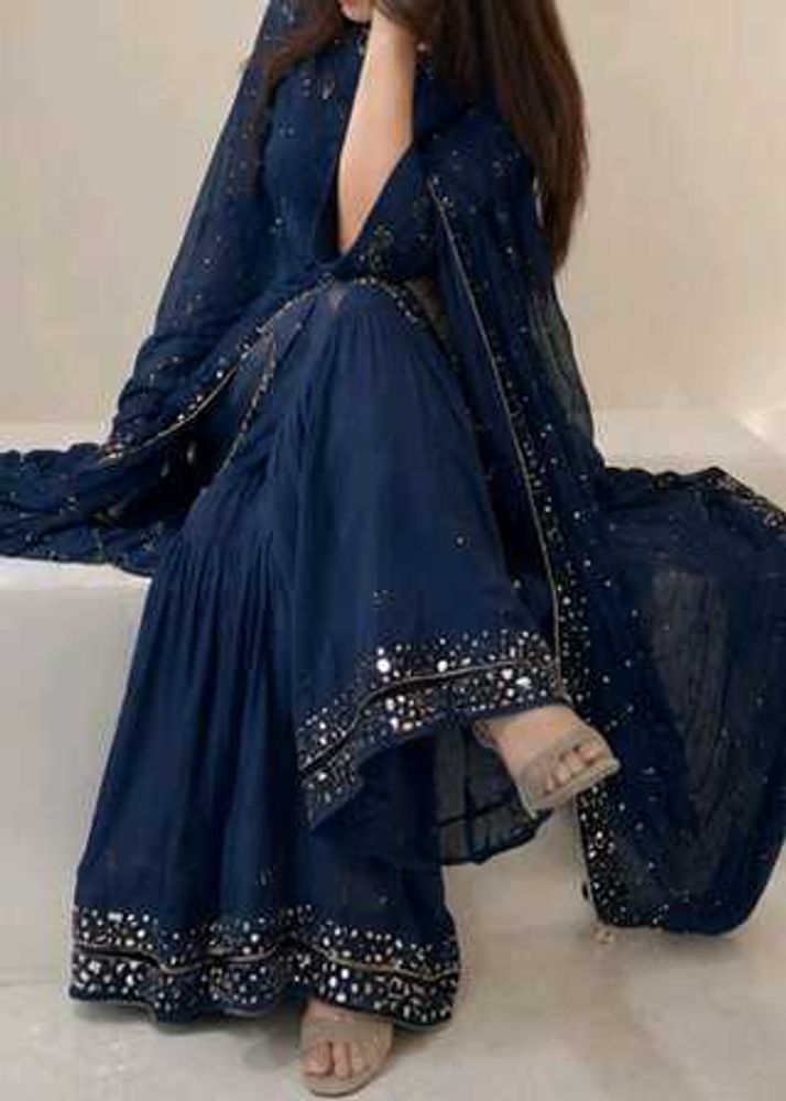 handloom Navy Blue Sharara Set