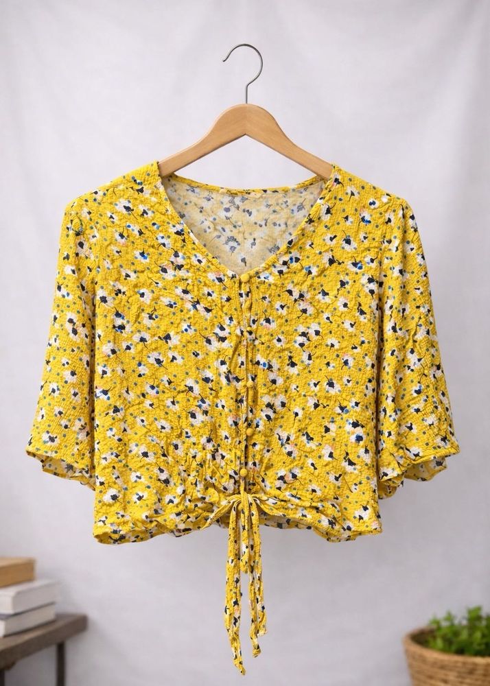 Vibrant Abstract Print Twist-Front Top