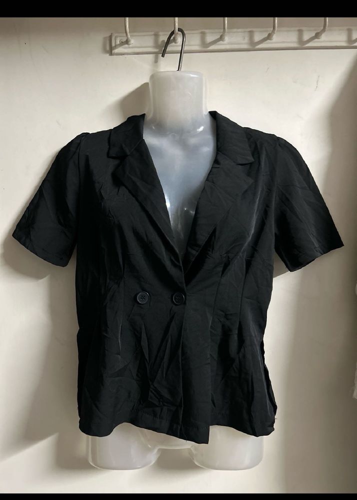 Chic Black Short Sleeve Blazer