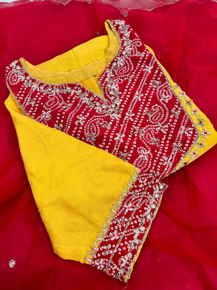 Designer Embroidered Red &amp; Yellow Blouse