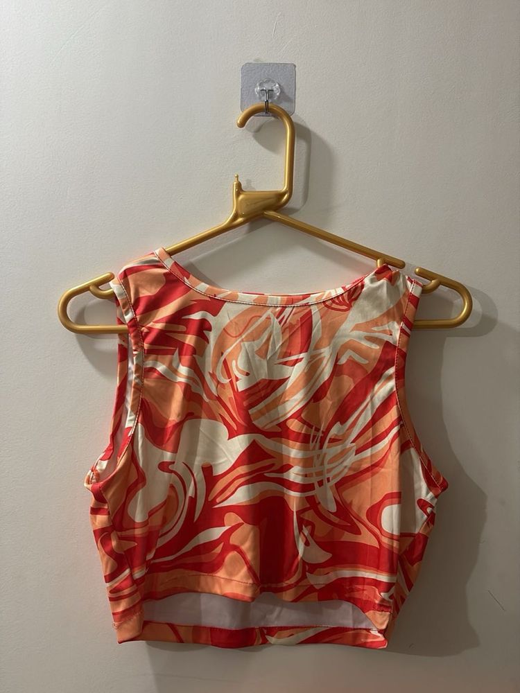 Chic Abstract Print Sleeveless Crop Top