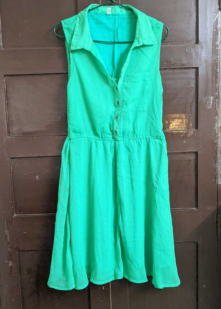 parrot green A-line dress
