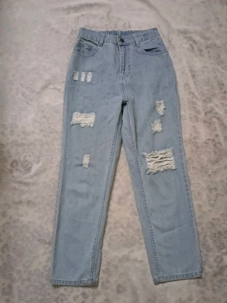 Light Blue Ripped Baggy Jeans