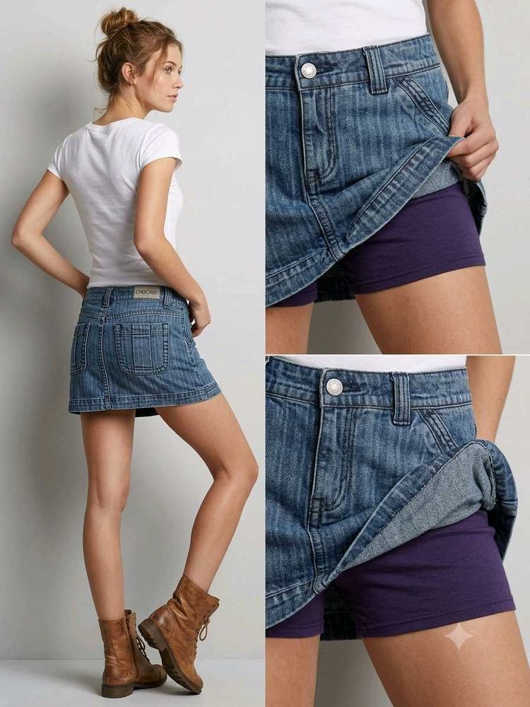 Denim Skirt with Built-in Shorts