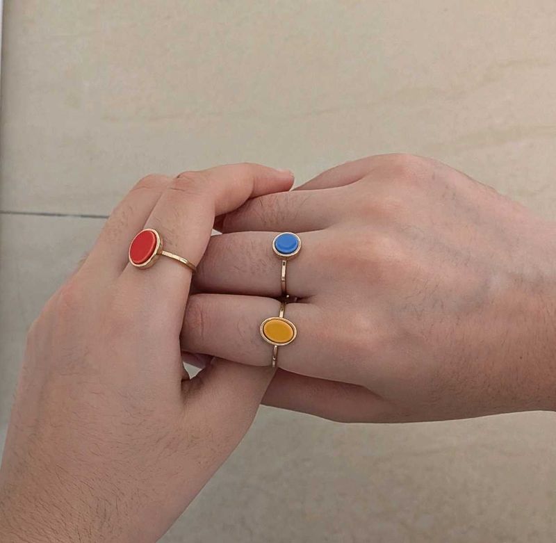 Colorful Oval Stone Rings Set