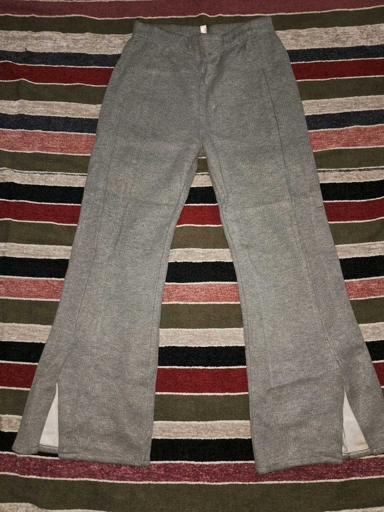 Grey Split Hem Flare Pants