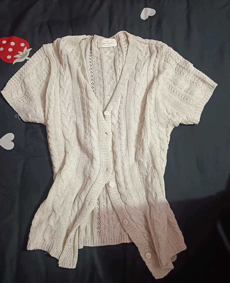 Cream Cable Knit Short Sleeve Cardigan