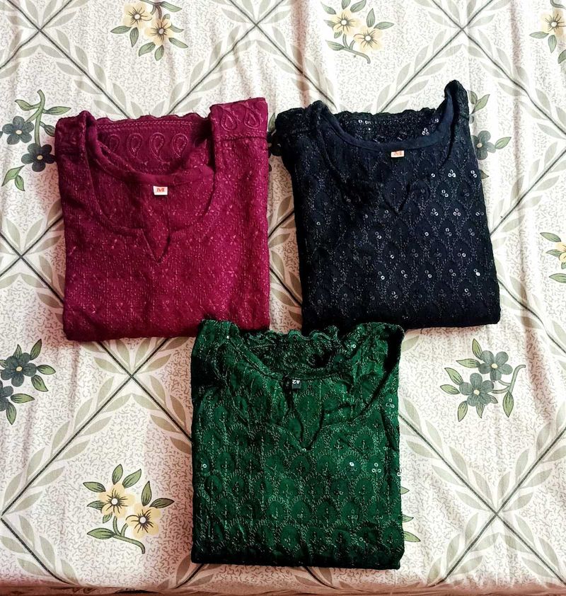 COMBO OF 3 Embroidered Kurtis