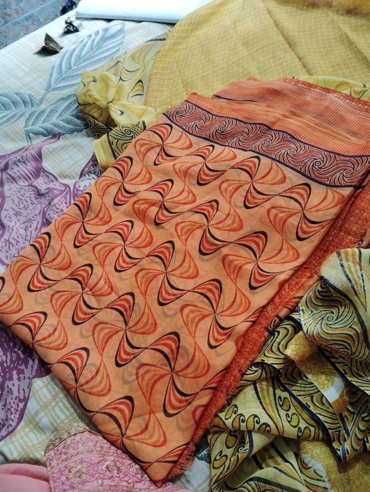 Vibrant Orange Saree with Swirl Print