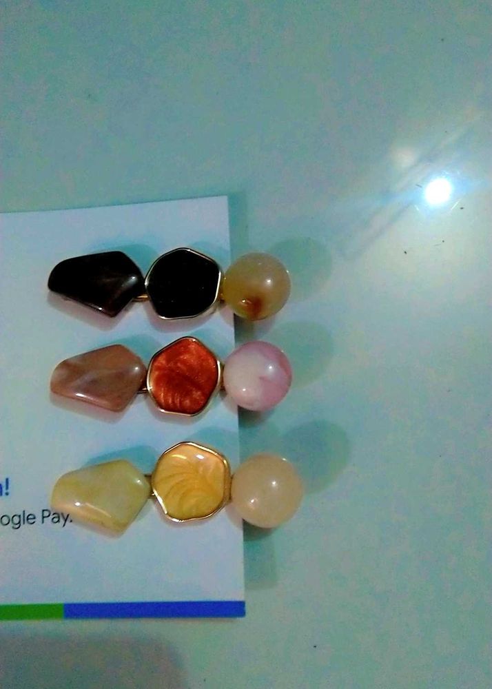 Stone Detail Hair Clips - Set of 3